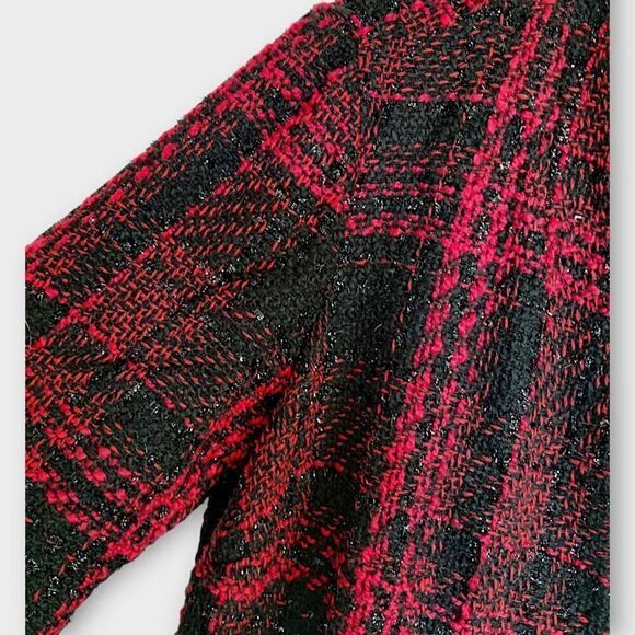 Lane Bryant Tweed Coat Sz 18/20 Black Red Plaid Shimmer Jacket - Picture 4 of 13